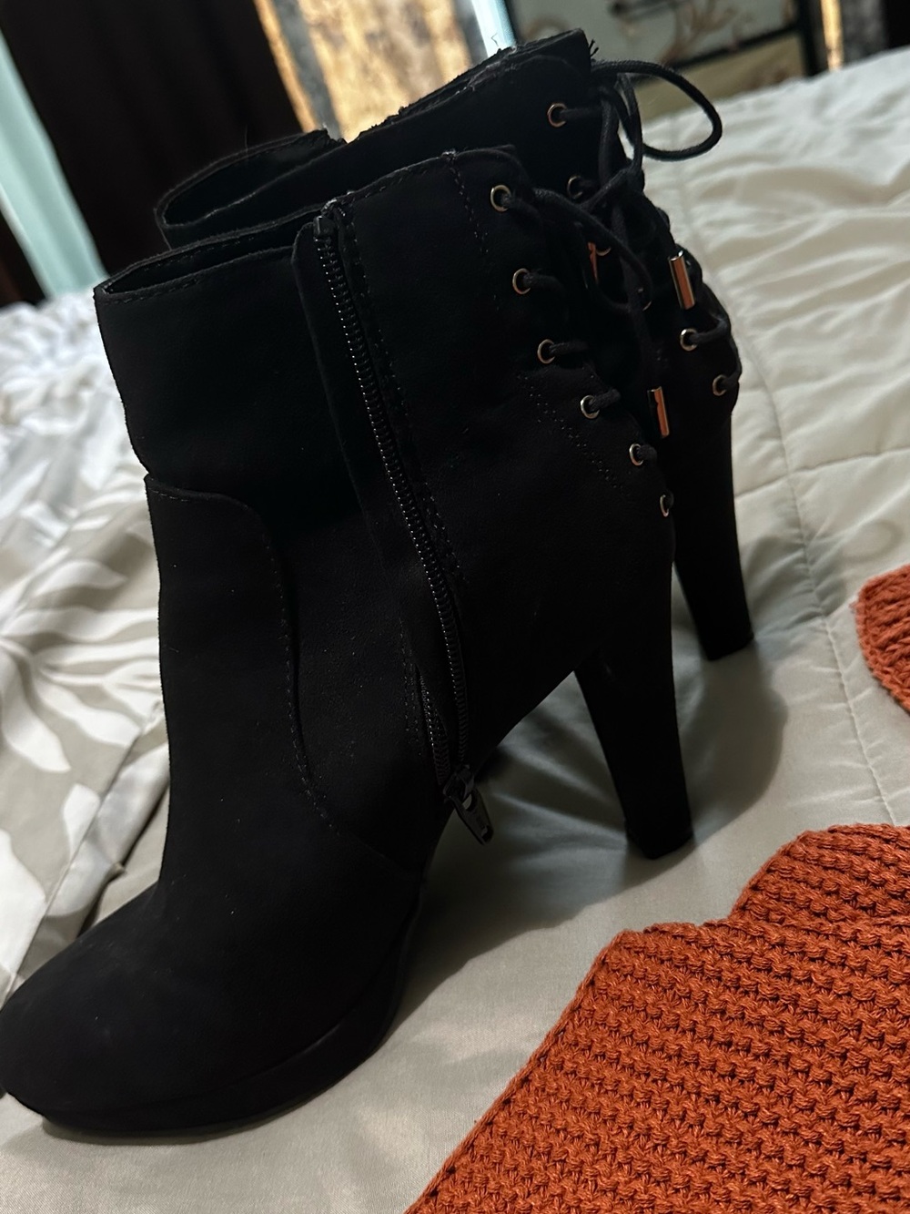 Metaphor Black Lace-Up High Heel Ankle Boots